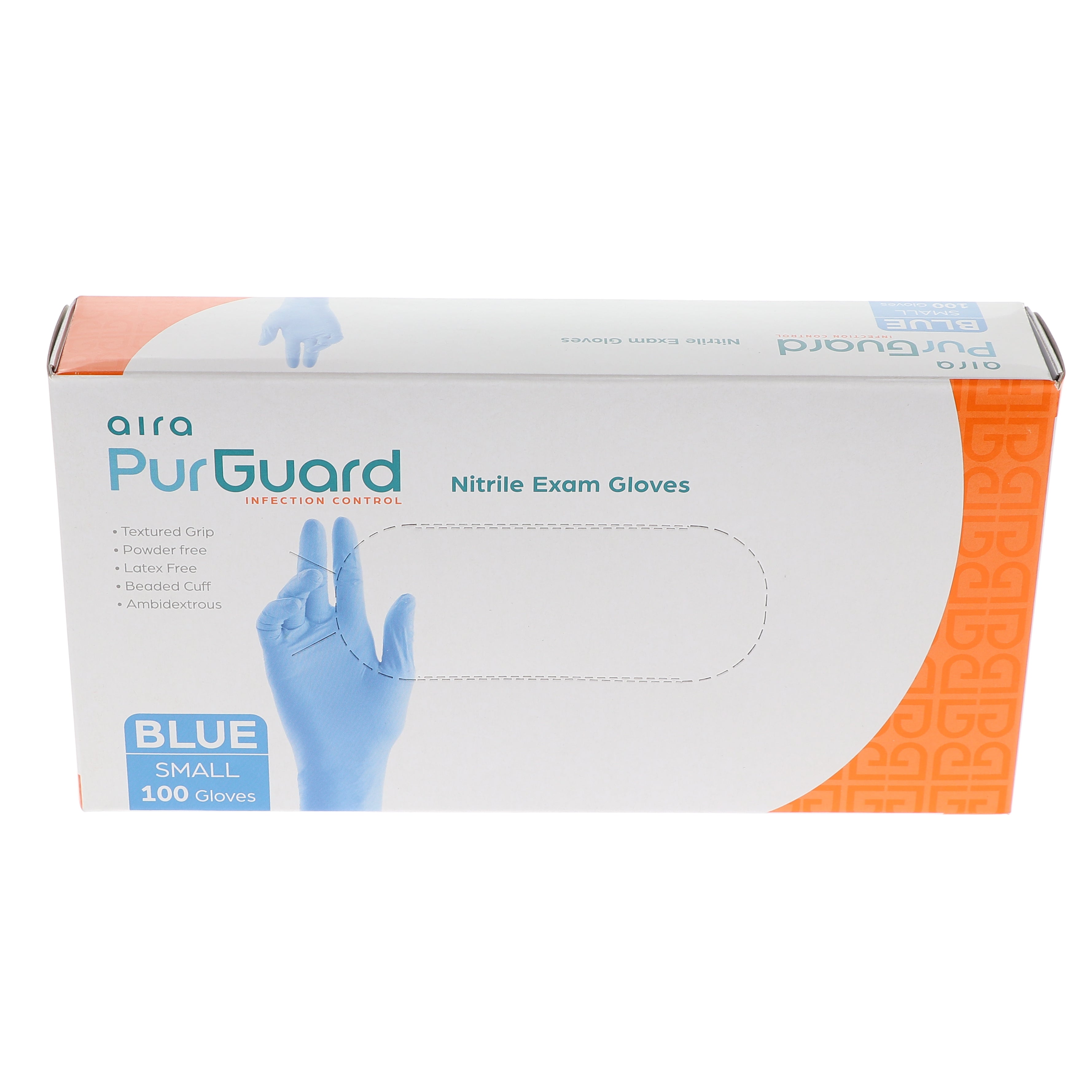 AIRA 119131 PurGuard Nitrile Exam Gloves Latex Free Powder Free Blue Small 100/Bx